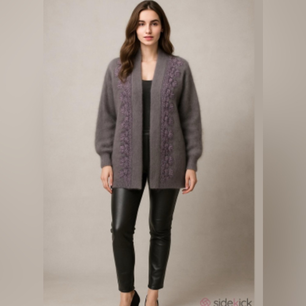 Vintage D&D Collection Super Soft Fuzzy Angora Cardigan Long Haired Sweater M/L